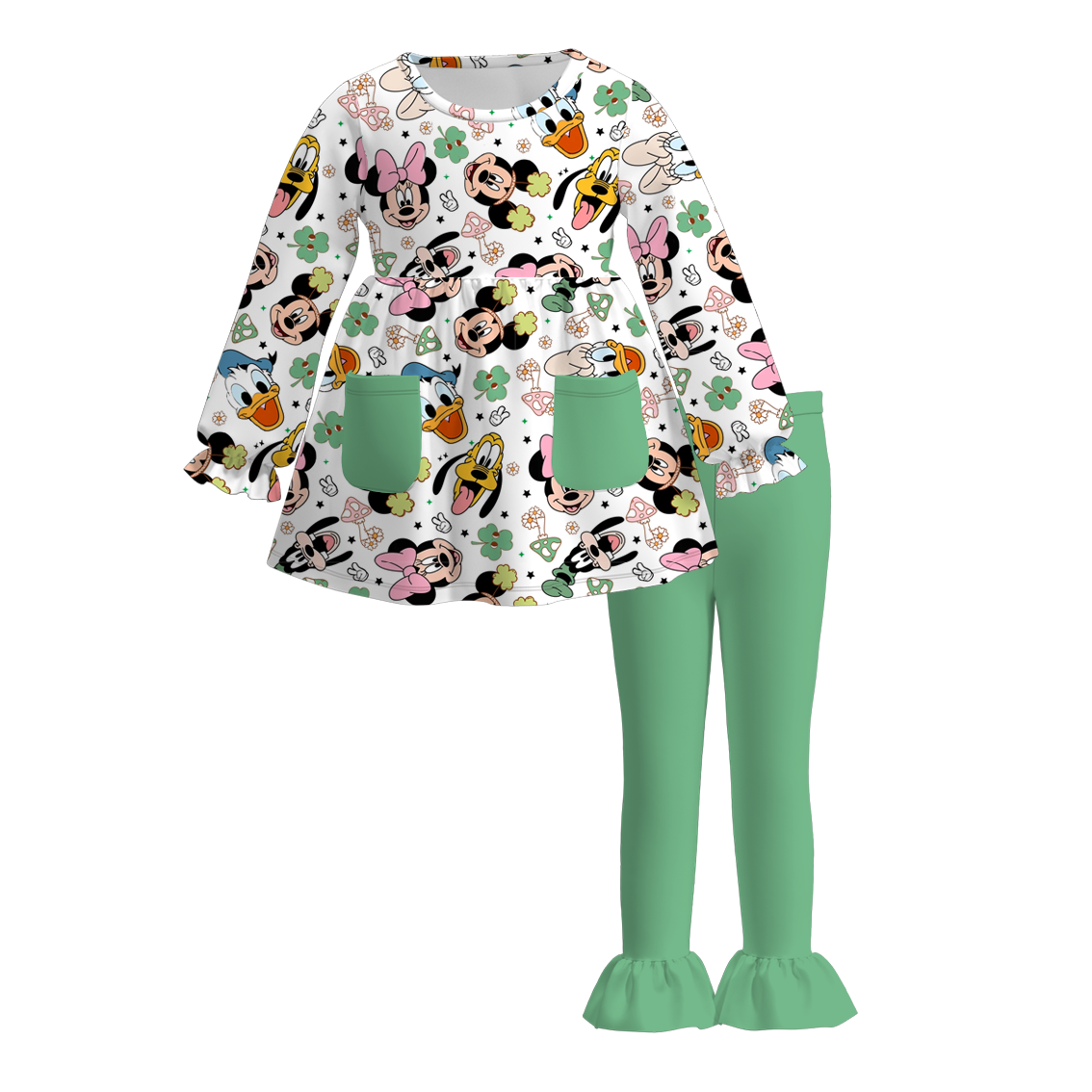 (Pre Order)Girls St.Patrick's Day Shamrock Print Outfit Set