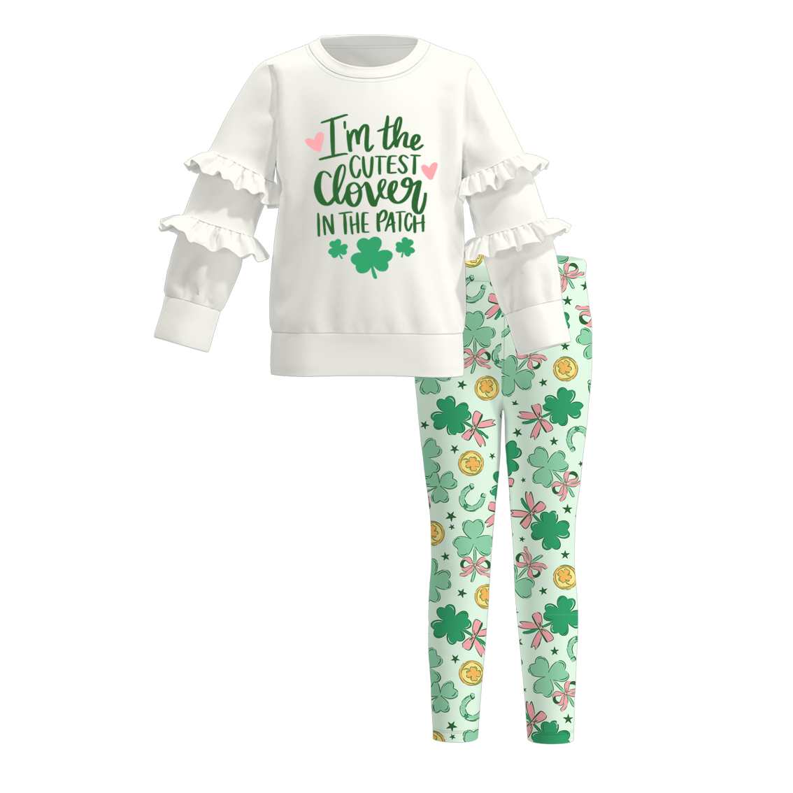(Pre Order)Girls St.Patrick's Day Shamrock Print Outfit Set