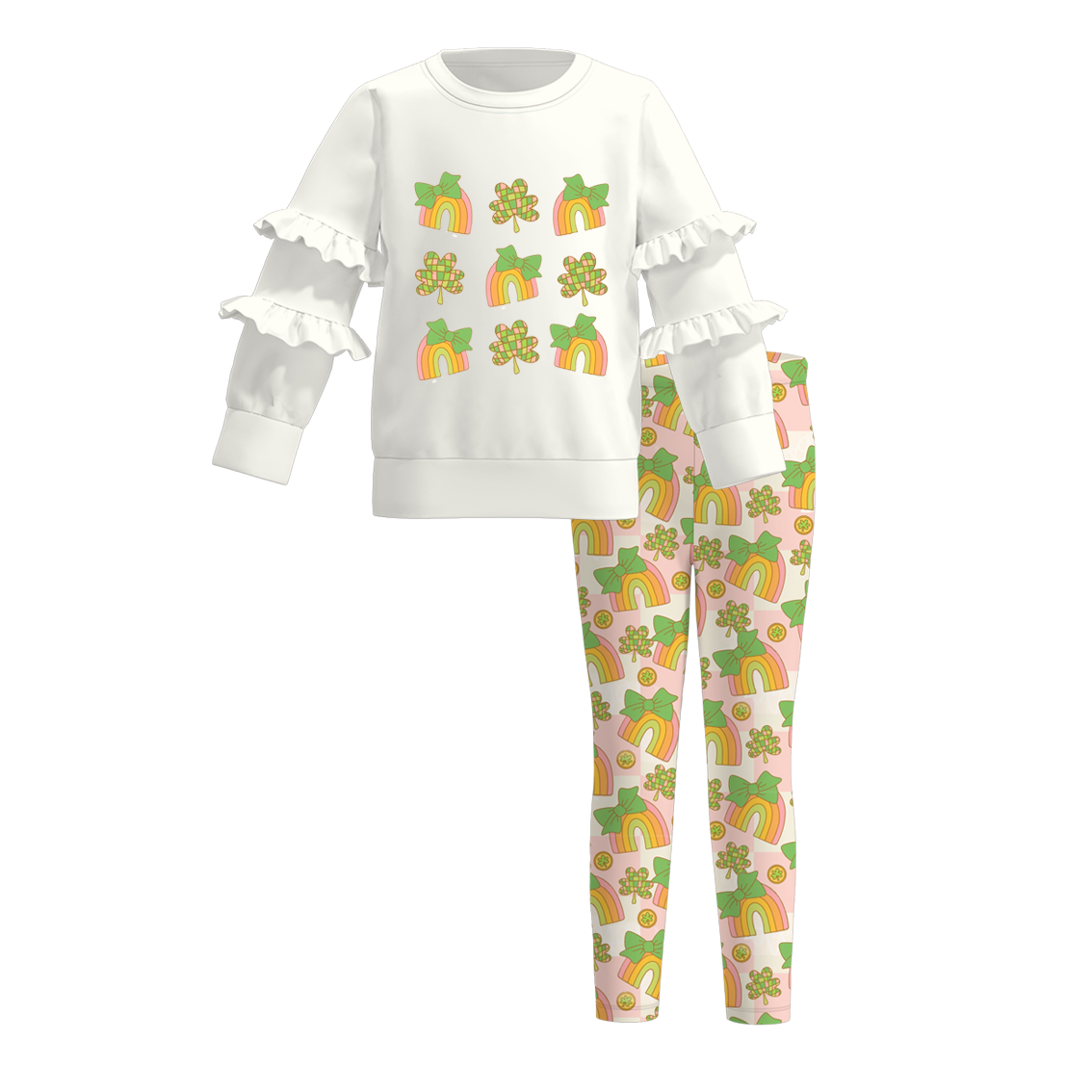 (Pre Order)Girls St.Patrick's Day Shamrock Print Outfit Set