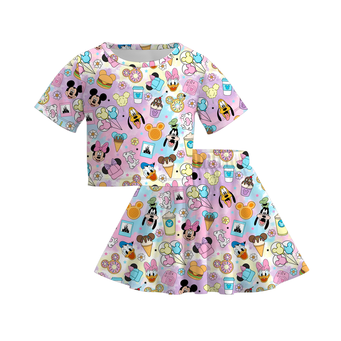 (Pre Order)Girls Cute Cartoon Character Print Skirt Set