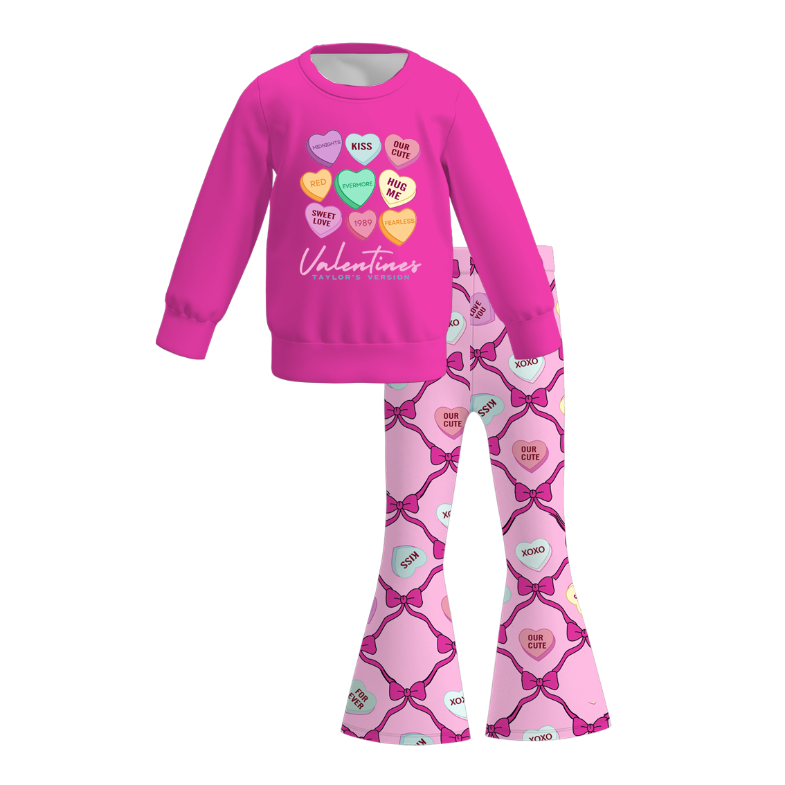 (Pre Order)Girls Valentine's Day Print Sweatshirt Bell Pants Set