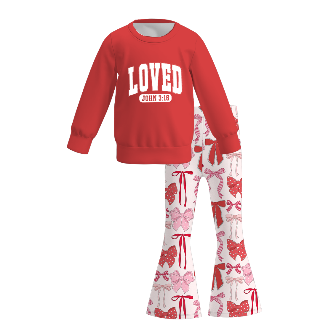 (Pre Order)Girls Valentine's Day Print Sweatshirt Bell Pants Set