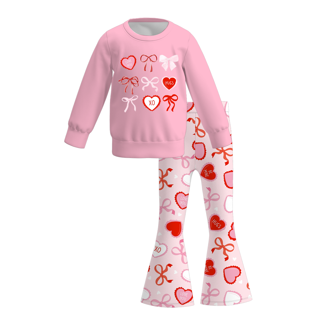 (Pre Order)Girls Valentine's Day Print Sweatshirt Bell Pants Set