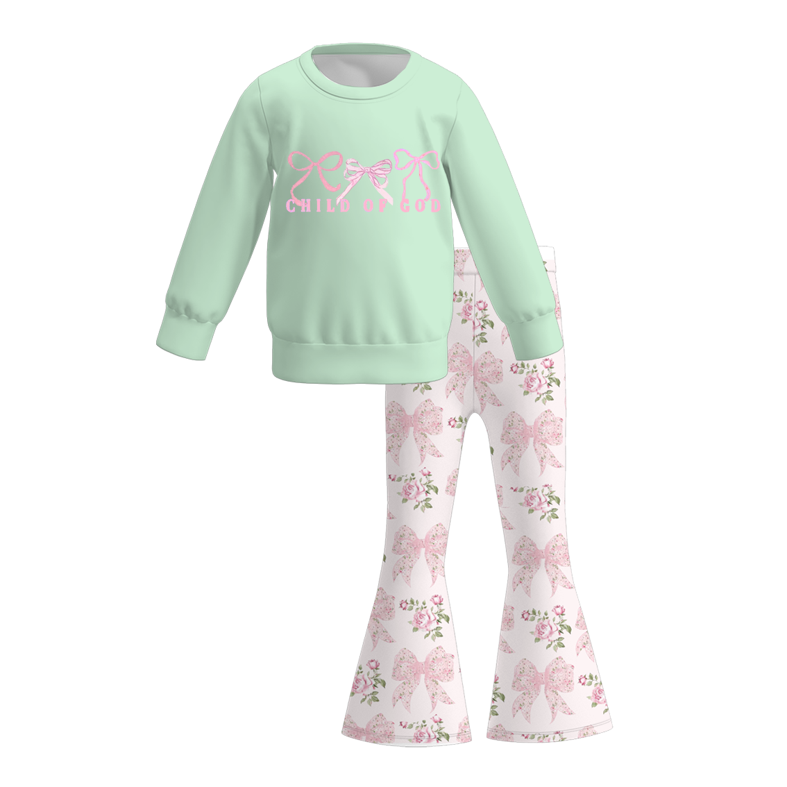 (Pre Order)Girls Valentine's Day Print Sweatshirt Bell Pants Set