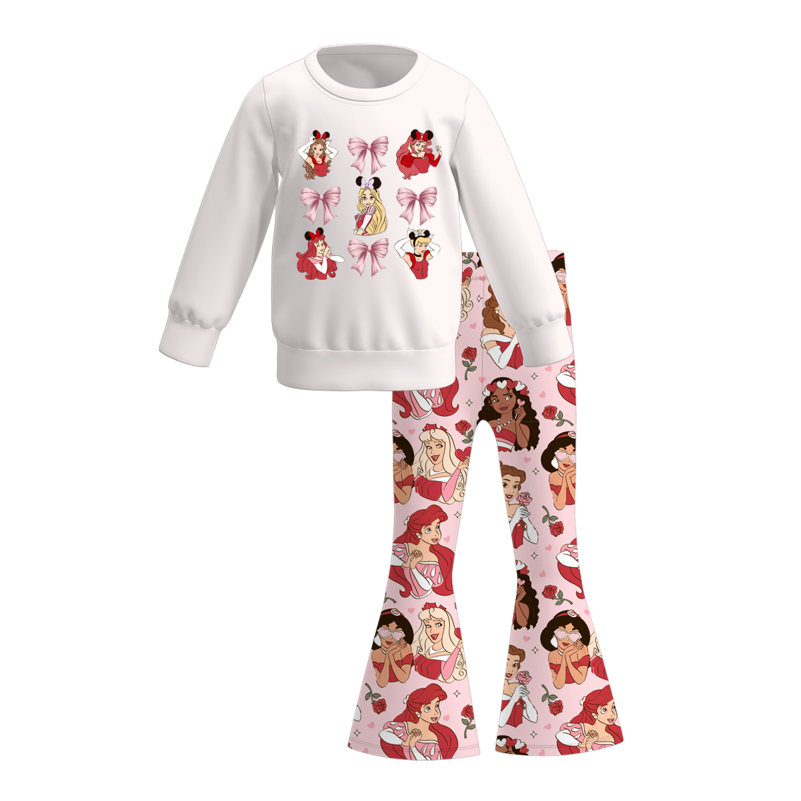 (Pre Order)Girls Valentine's Day Print Sweatshirt Bell Pants Set