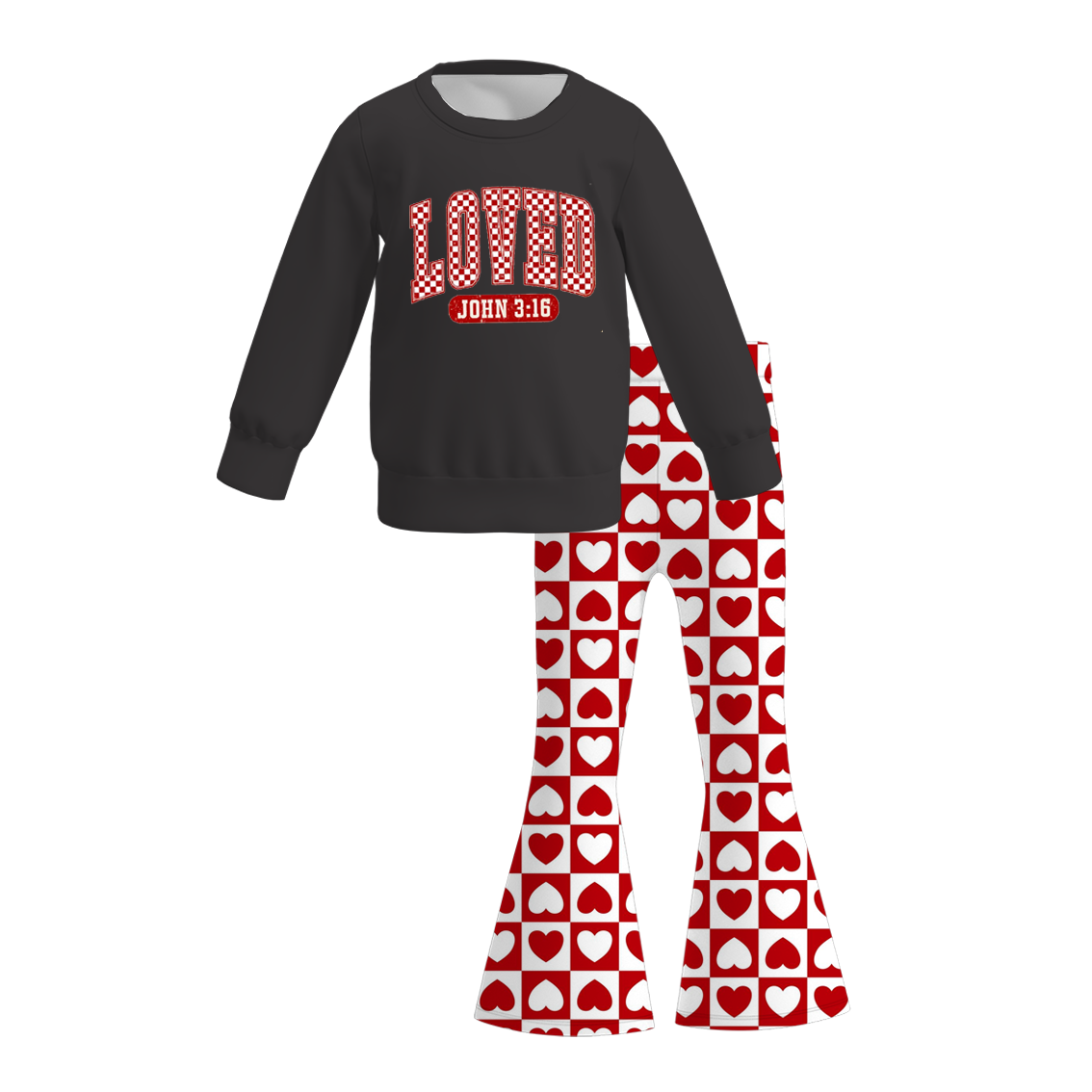 (Pre Order)Girls Valentine's Day Print Sweatshirt Bell Pants Set
