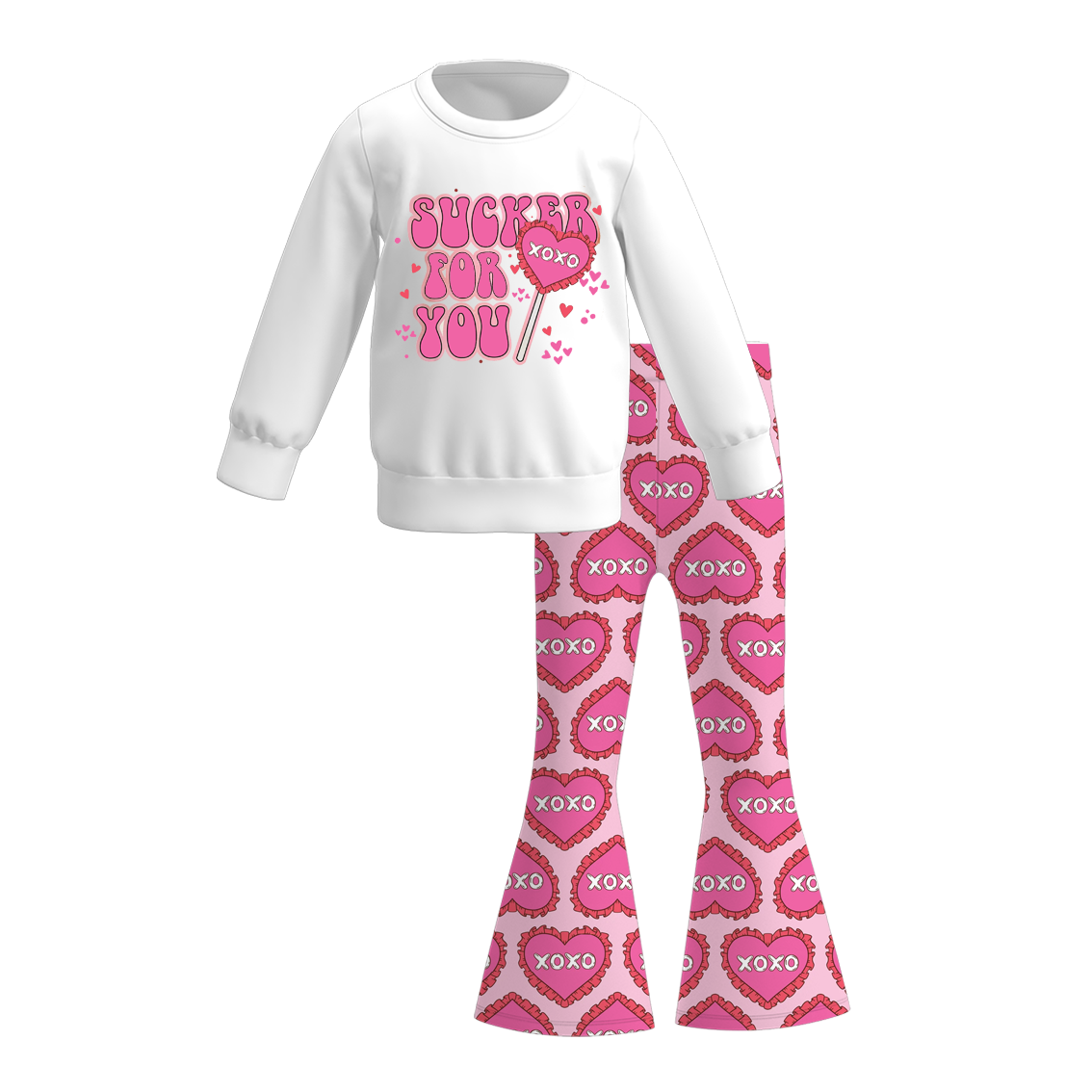 (Pre Order)Girls Valentine's Day Print Sweatshirt Bell Pants Set