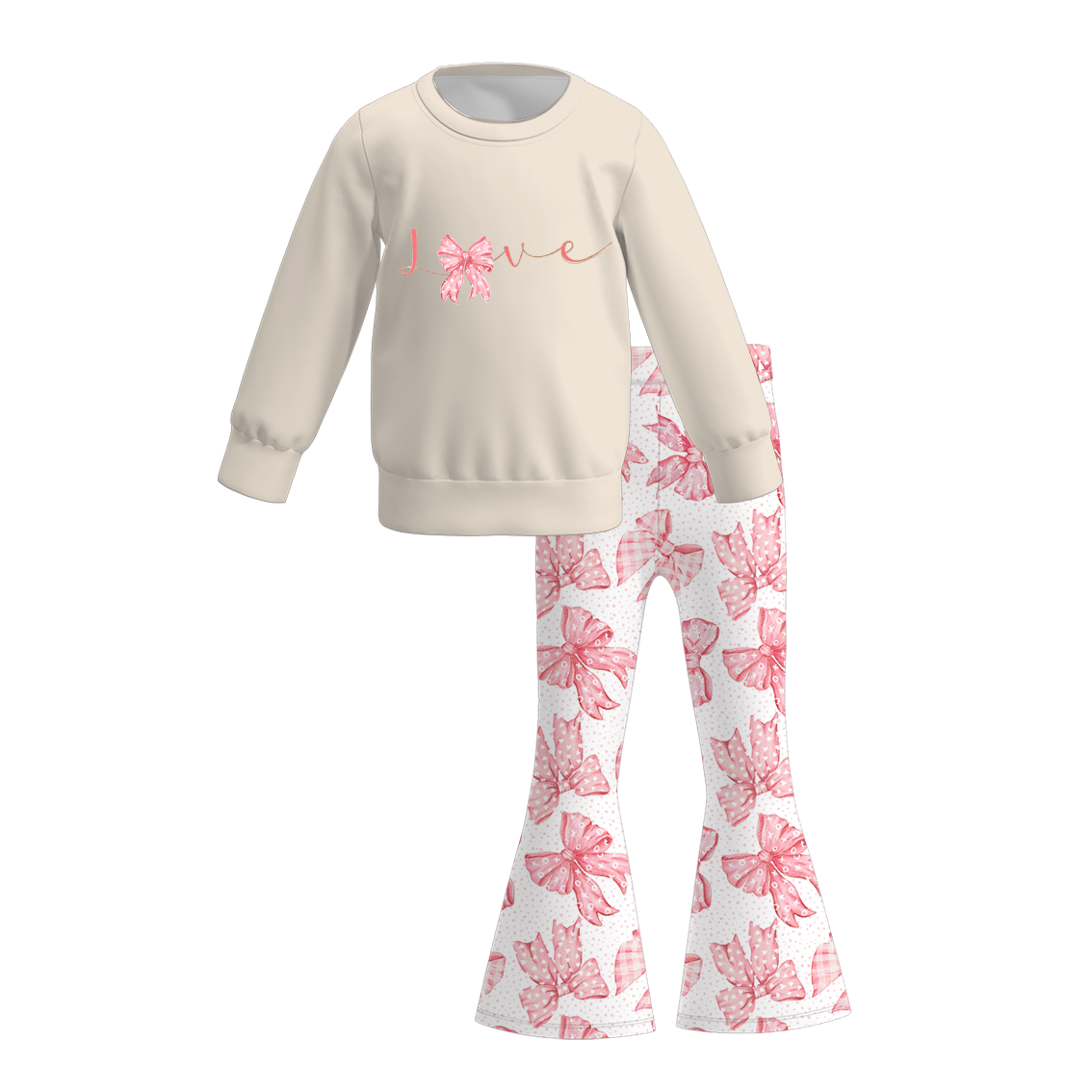 (Pre Order)Girls Valentine's Day Print Sweatshirt Bell Pants Set