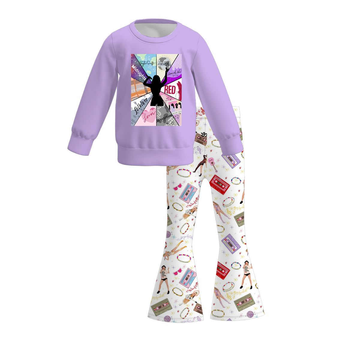 (Pre Order)Girls TS Print Sweatshirt Bell Pants Set