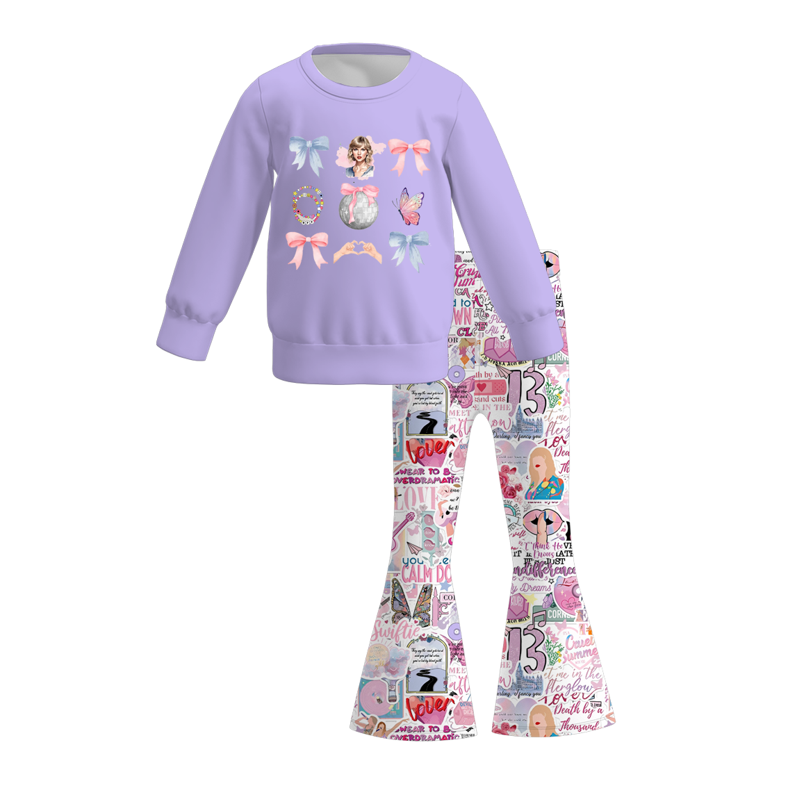 (Pre Order)Girls TS Print Sweatshirt Bell Pants Set