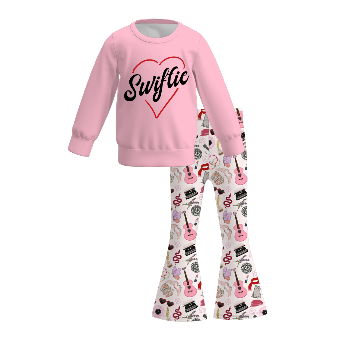 (Pre Order)Girls TS Print Sweatshirt Bell Pants Set