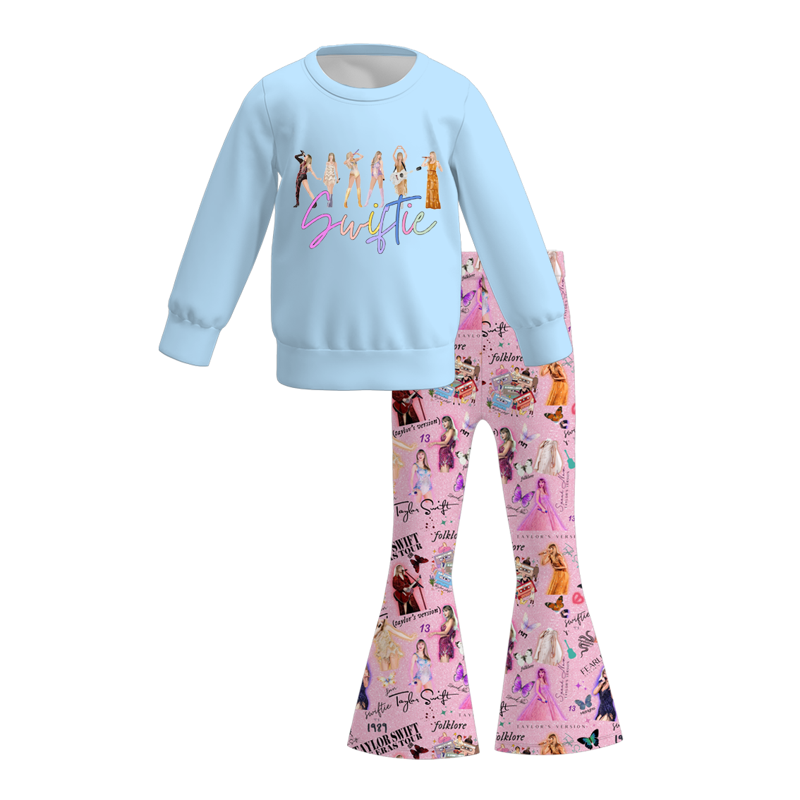 (Pre Order)Girls TS Print Sweatshirt Bell Pants Set