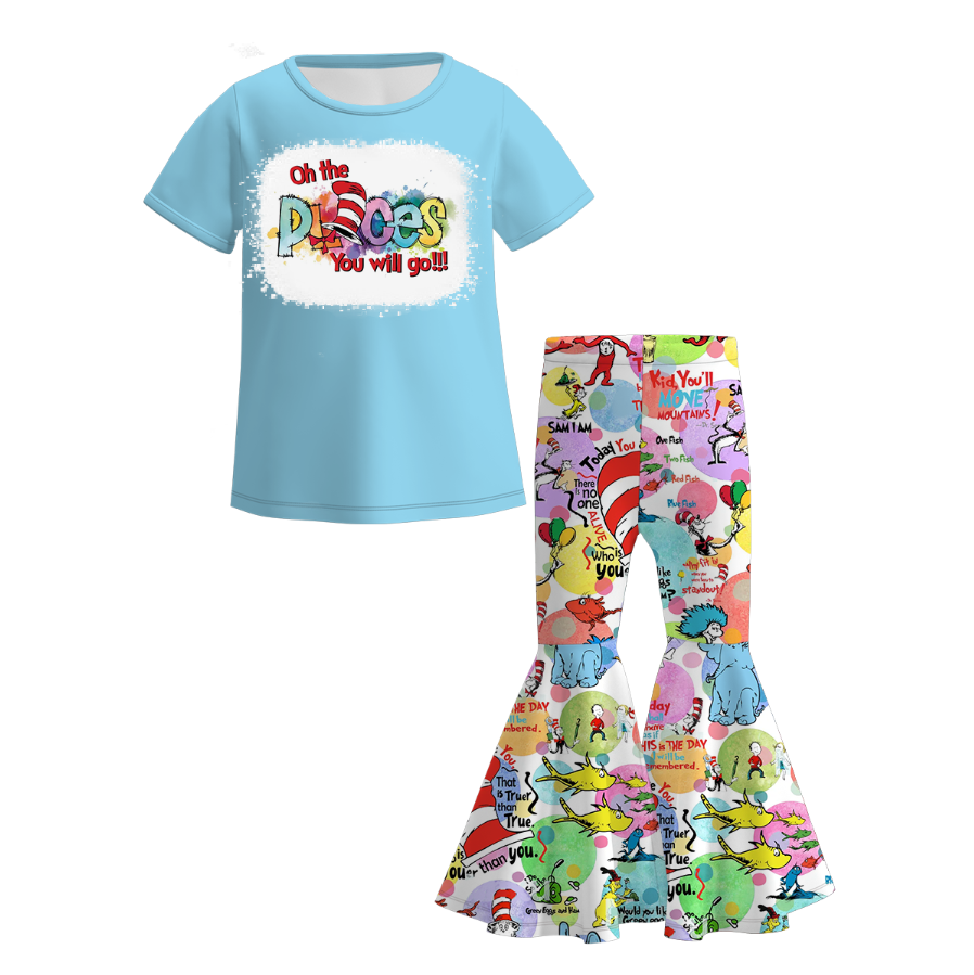 (Pre Order)Girls Spring and Summer DR SEUSS Print Outfit Set