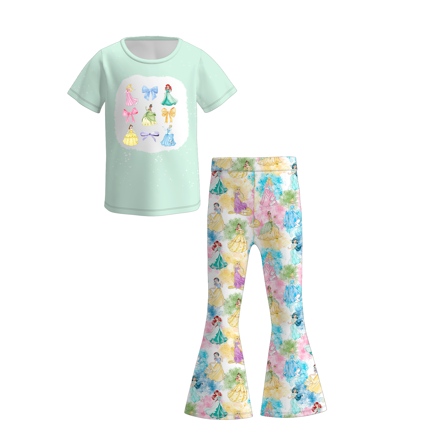 (Pre Order)Girls Spring and Summer Princess Print Outfit Set