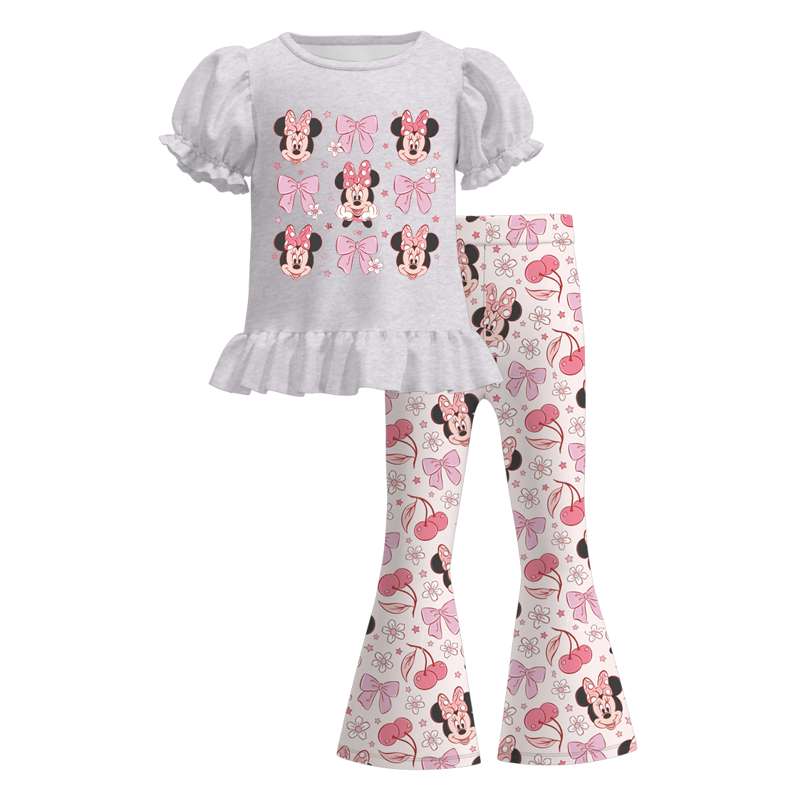 (Pre Order)Girls Spring and Summer Cartoon Character Print Outfit Set