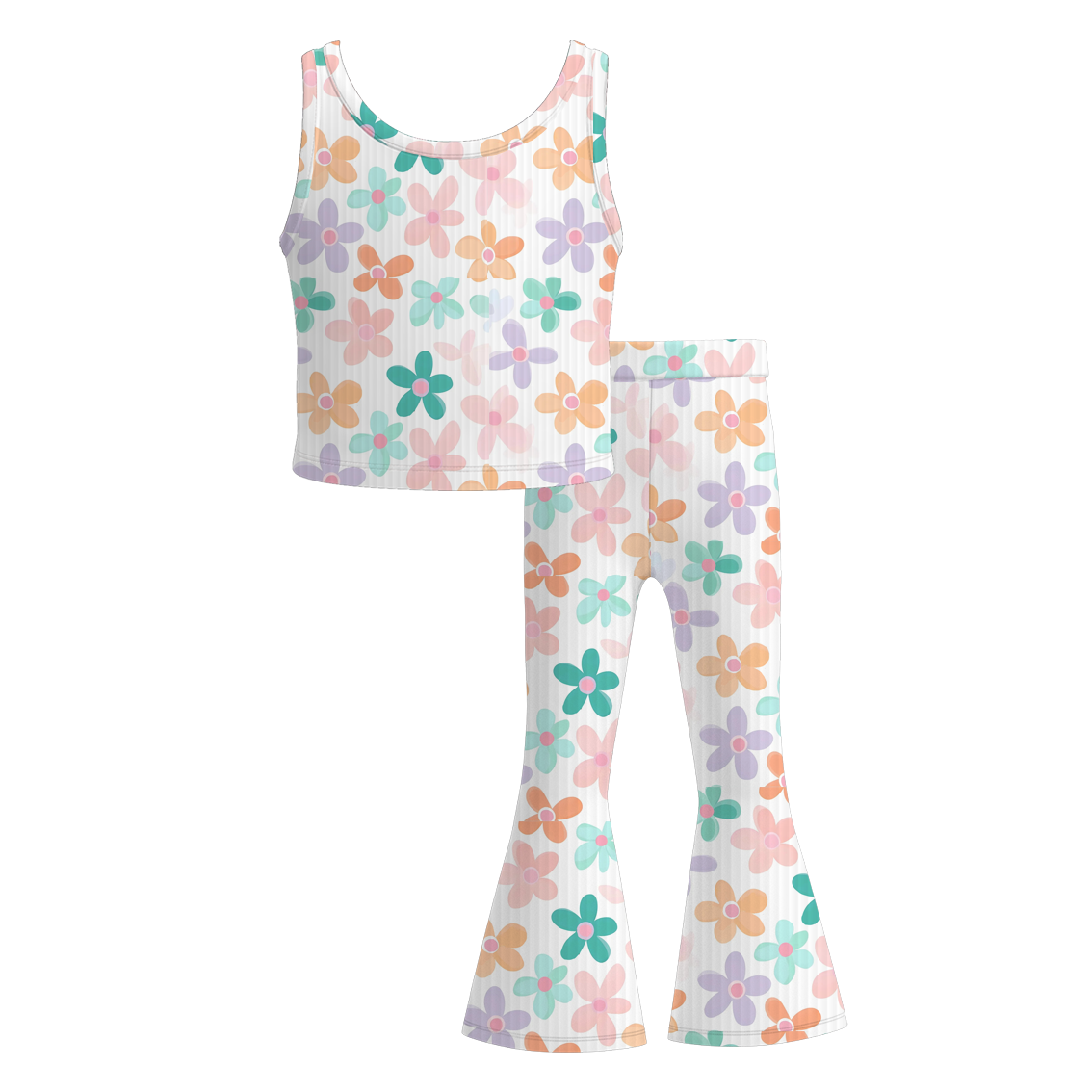 (Pre Order)Girls Spring and Summer Bow&Floral Print Twill Outfit Set