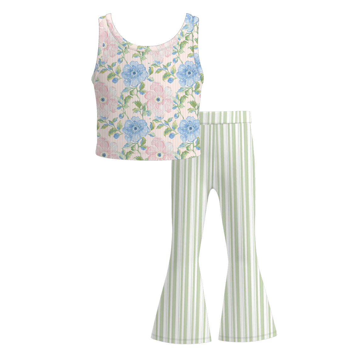 (Pre Order)Girls Spring and Summer Bow&Floral Print Twill Outfit Set