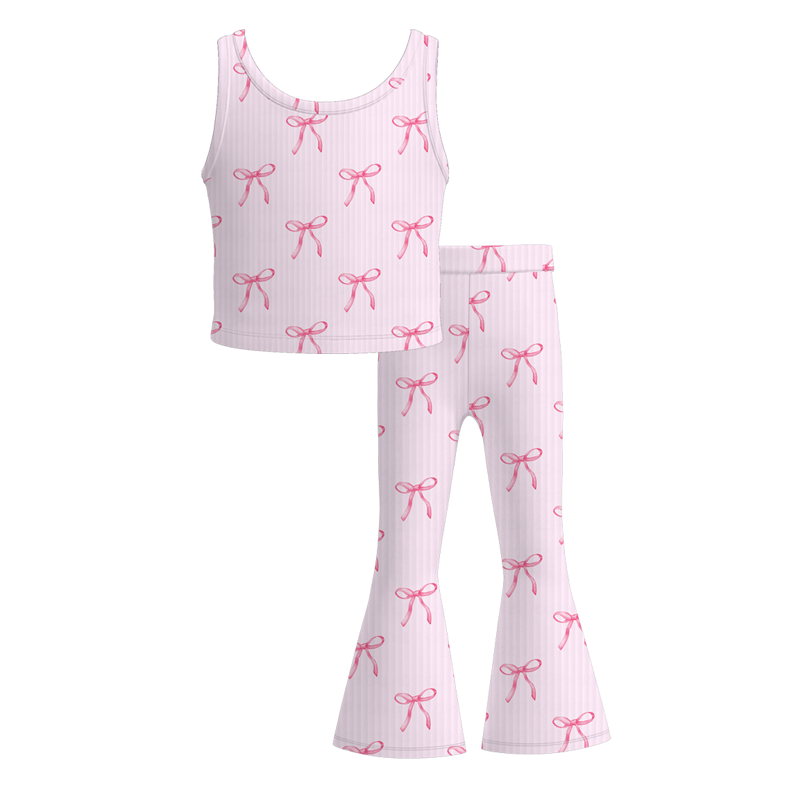 (Pre Order)Girls Spring and Summer Bow&Floral Print Twill Outfit Set