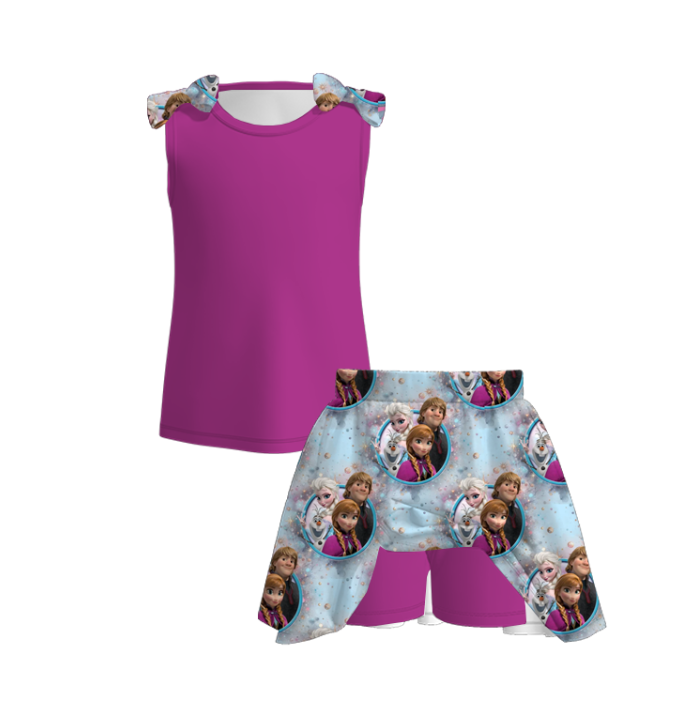 (Pre Order)Girls Spring and Summer Princess Print Skort Set