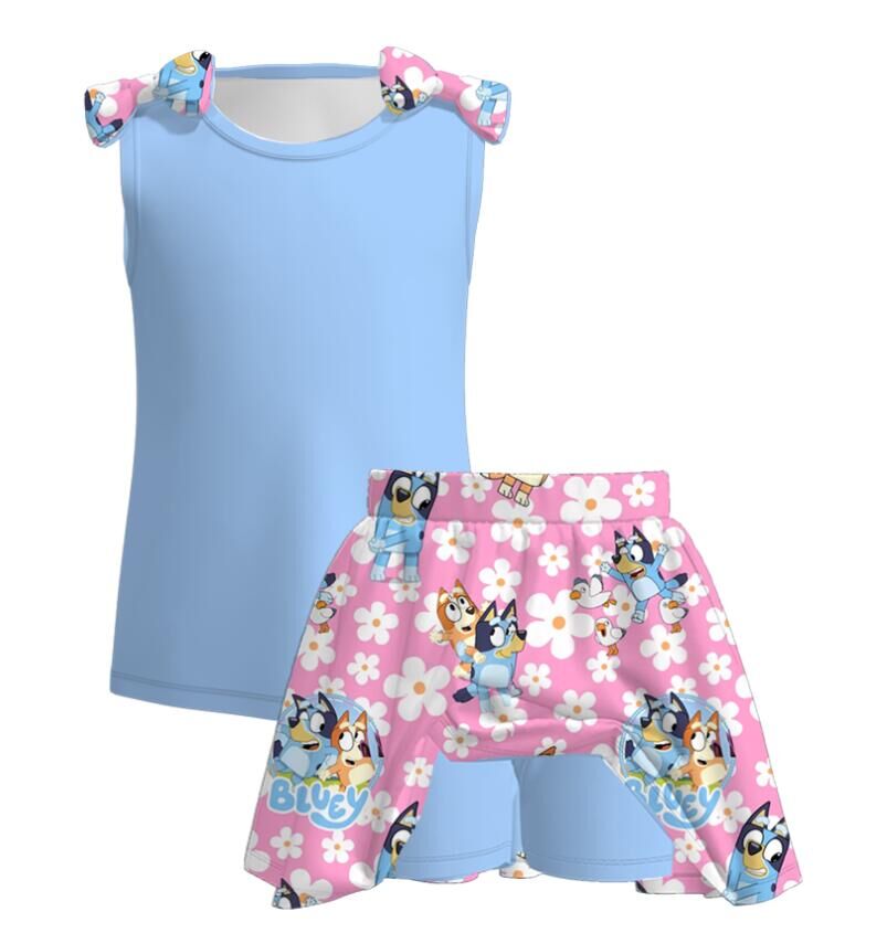 (Pre Order)Girls Spring and Summer Cartoon Print Skort Set