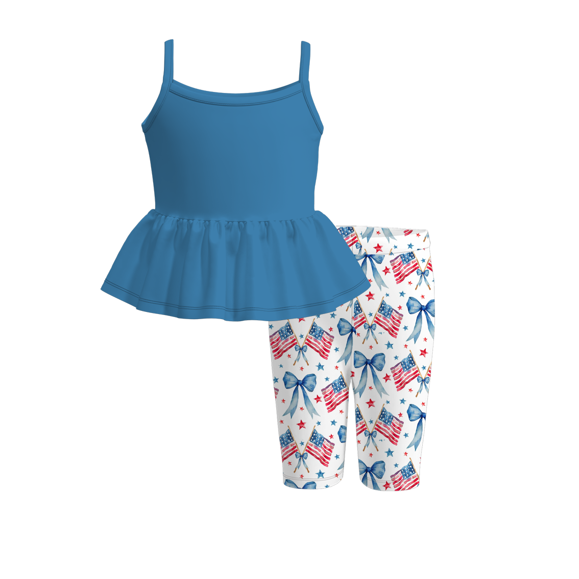 (Pre Order)Girls Patriotic Print Capris Set