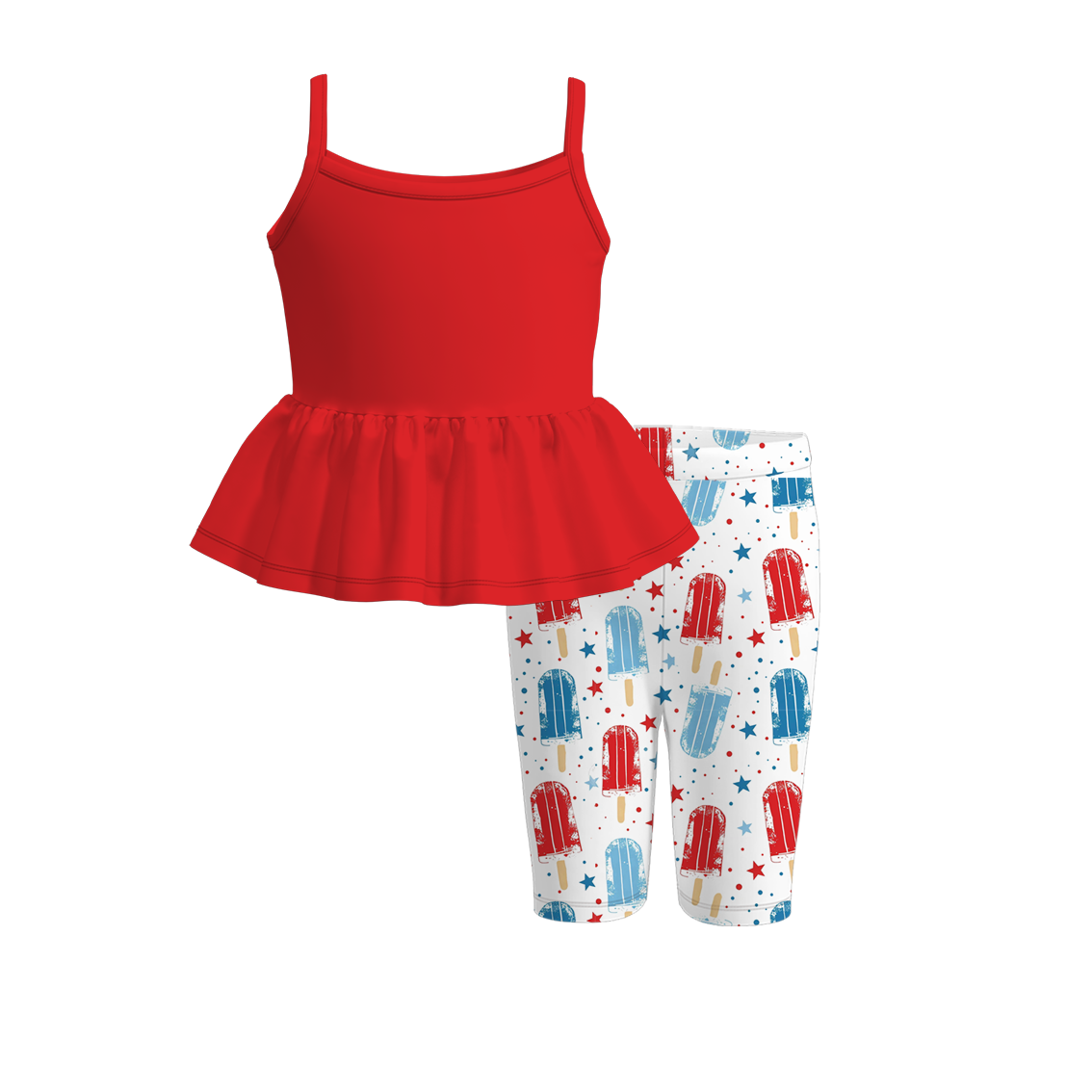 (Pre Order)Girls Patriotic Print Capris Set
