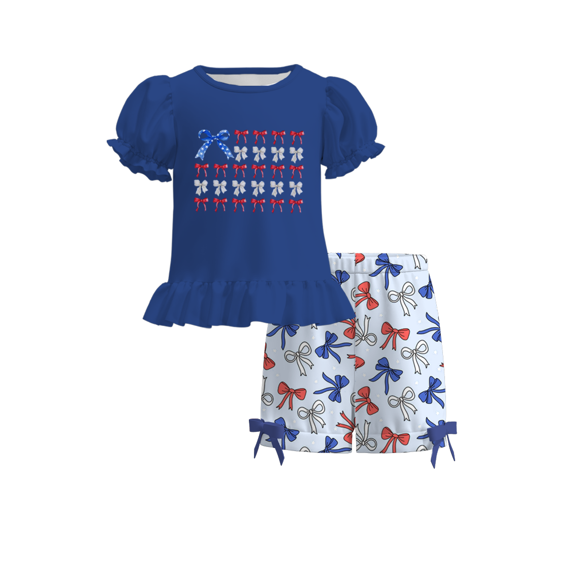 (Pre Order)Girls Patriotic Print Shorts Set