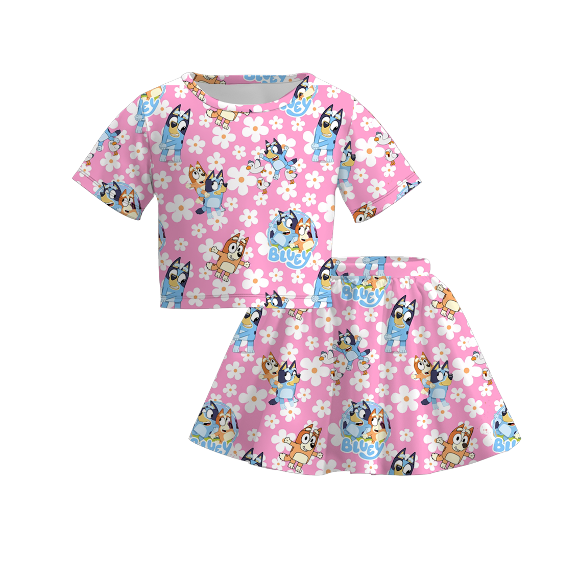 (Pre Order)Girls Spring and Summer Cartoon Print Skirt Set