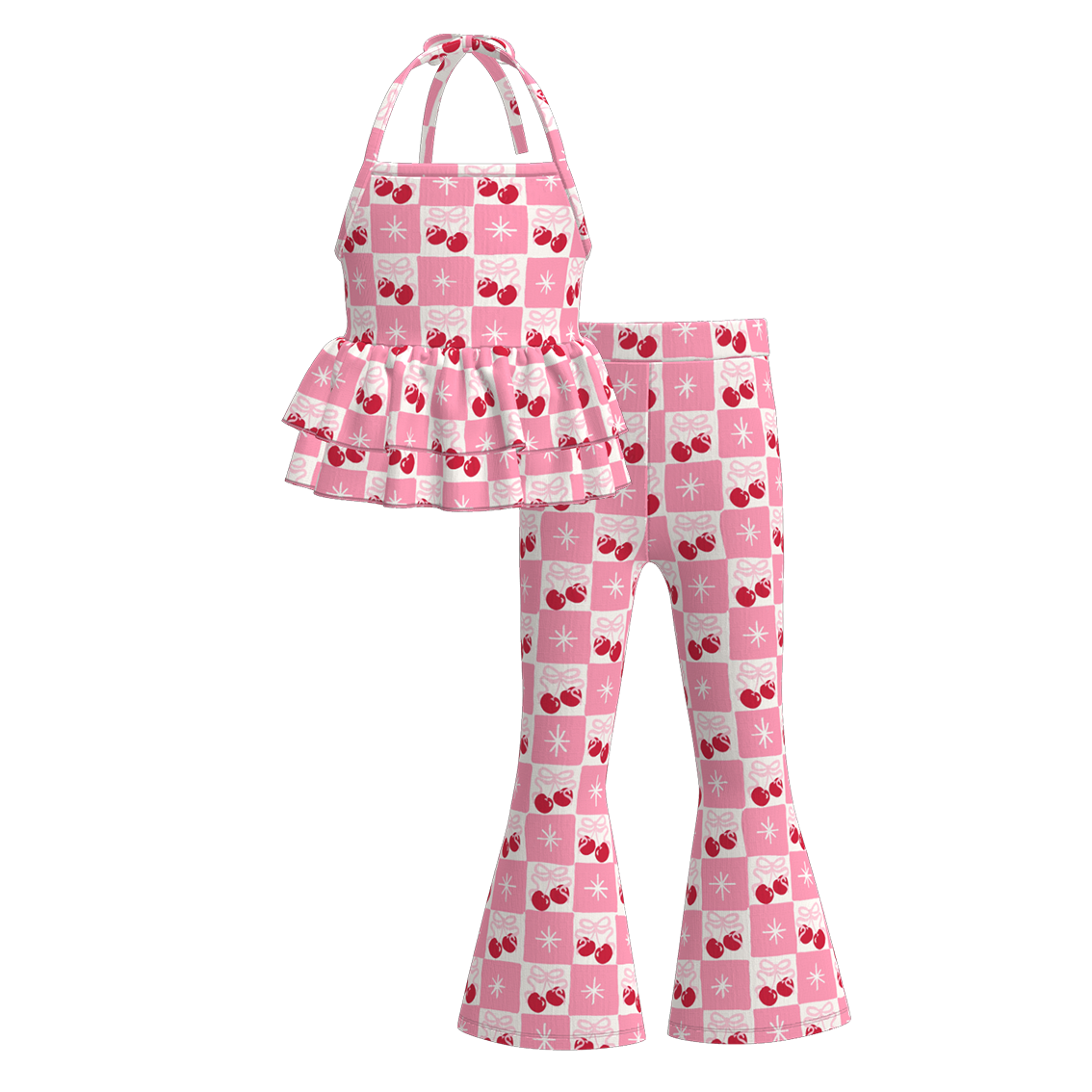 (Pre Order)Girls Spring and Summer Cherry Print Outfit Set