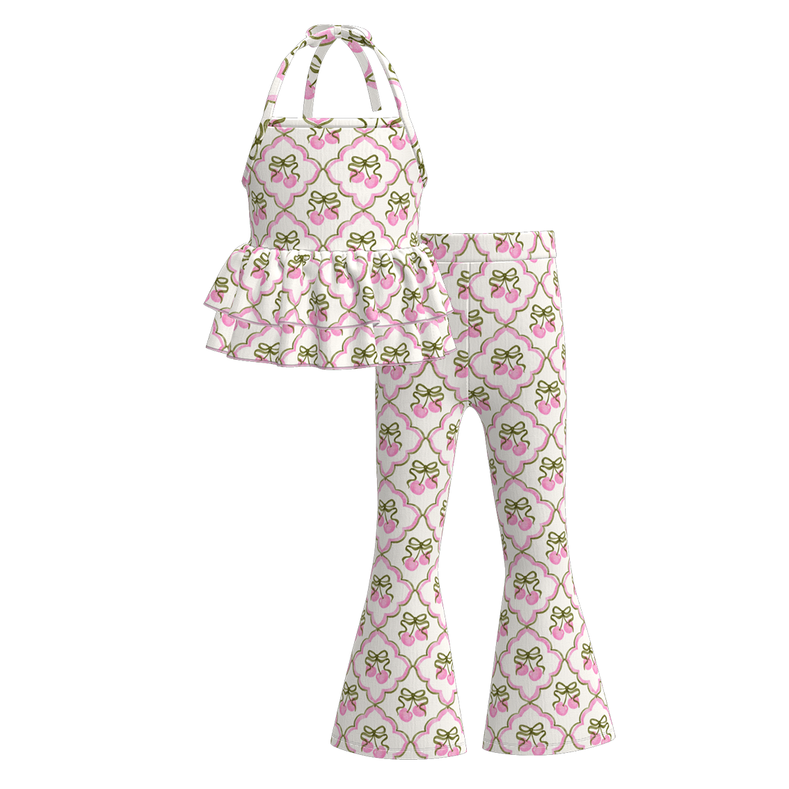 (Pre Order)Girls Spring and Summer Cherry Print Outfit Set