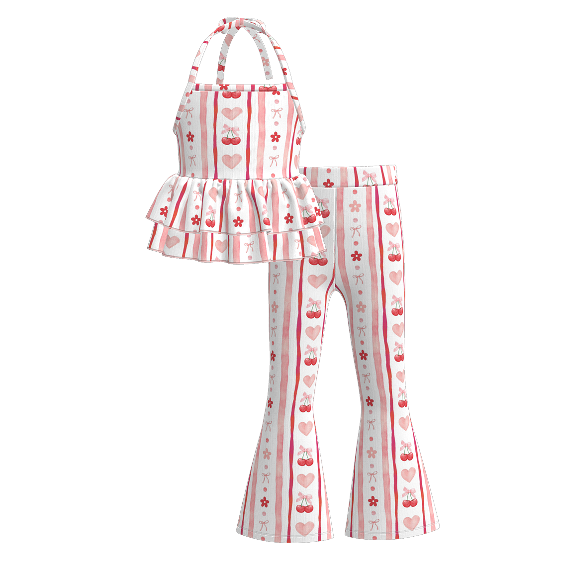 (Pre Order)Girls Spring and Summer Cherry Print Outfit Set