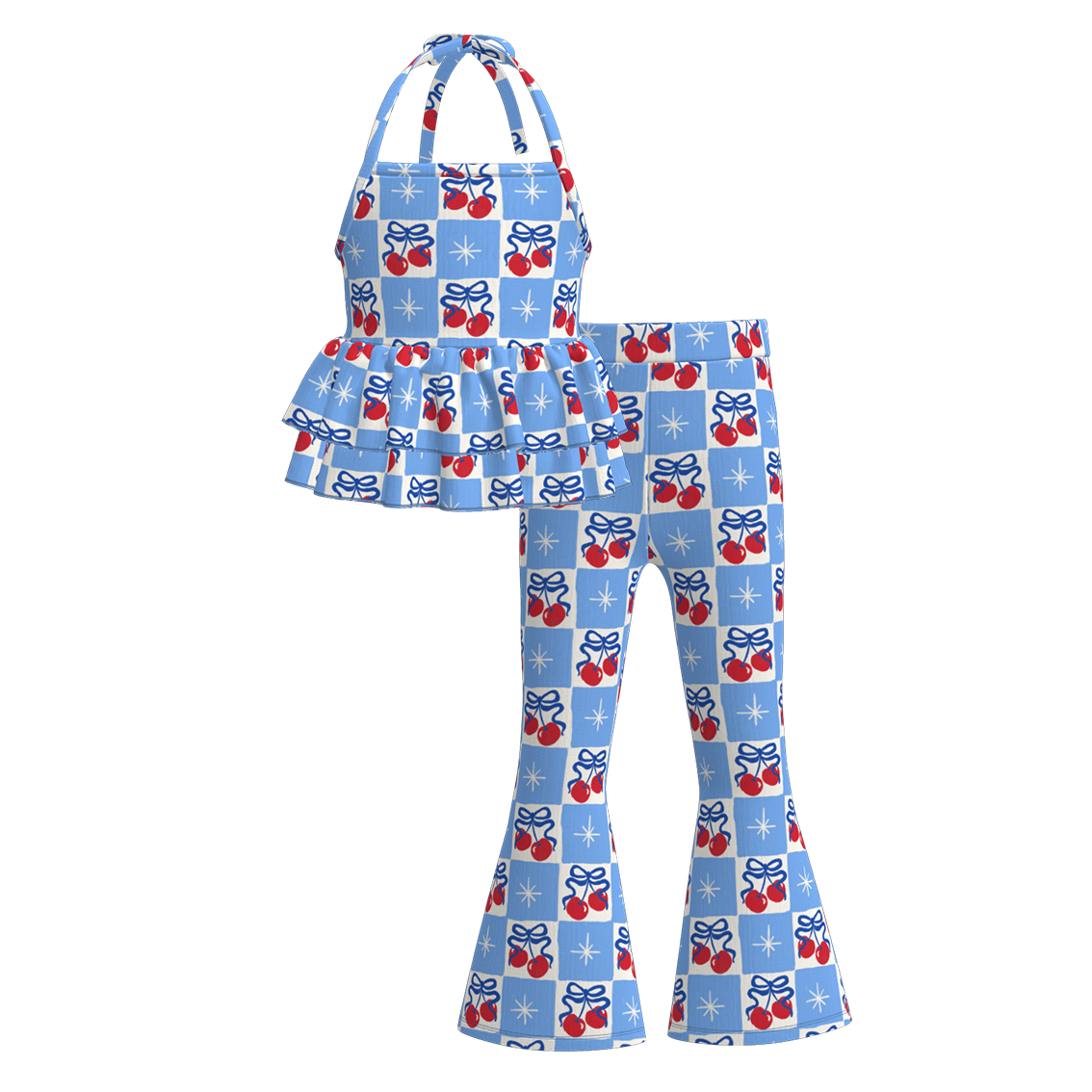 (Pre Order)Girls Spring and Summer Cherry Print Outfit Set