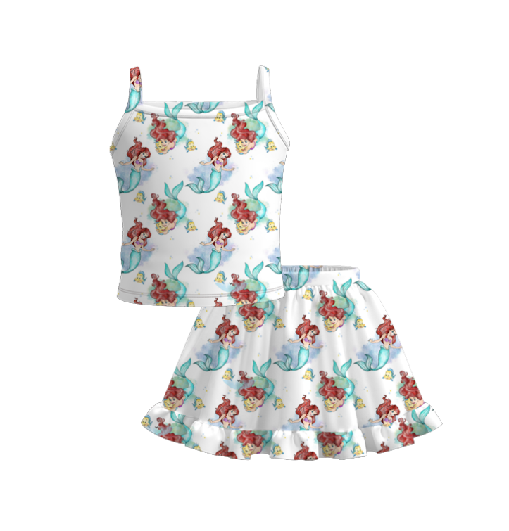 (Pre Order)Girls Spring and Summer Princess Print Skirt Set