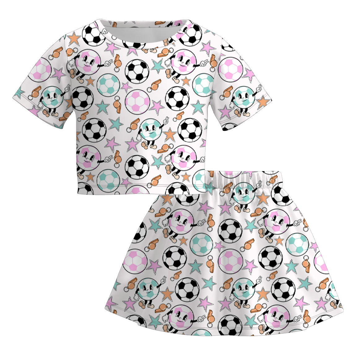 (Pre Order)Girls Spring and Summer Soccer Print Skirt Set