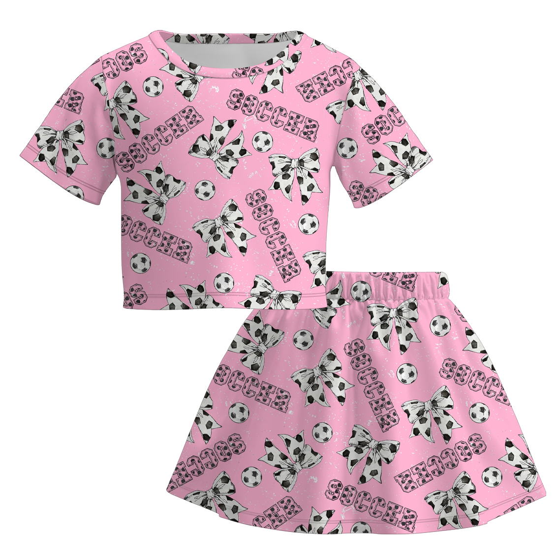 (Pre Order)Girls Spring and Summer Soccer Print Skirt Set