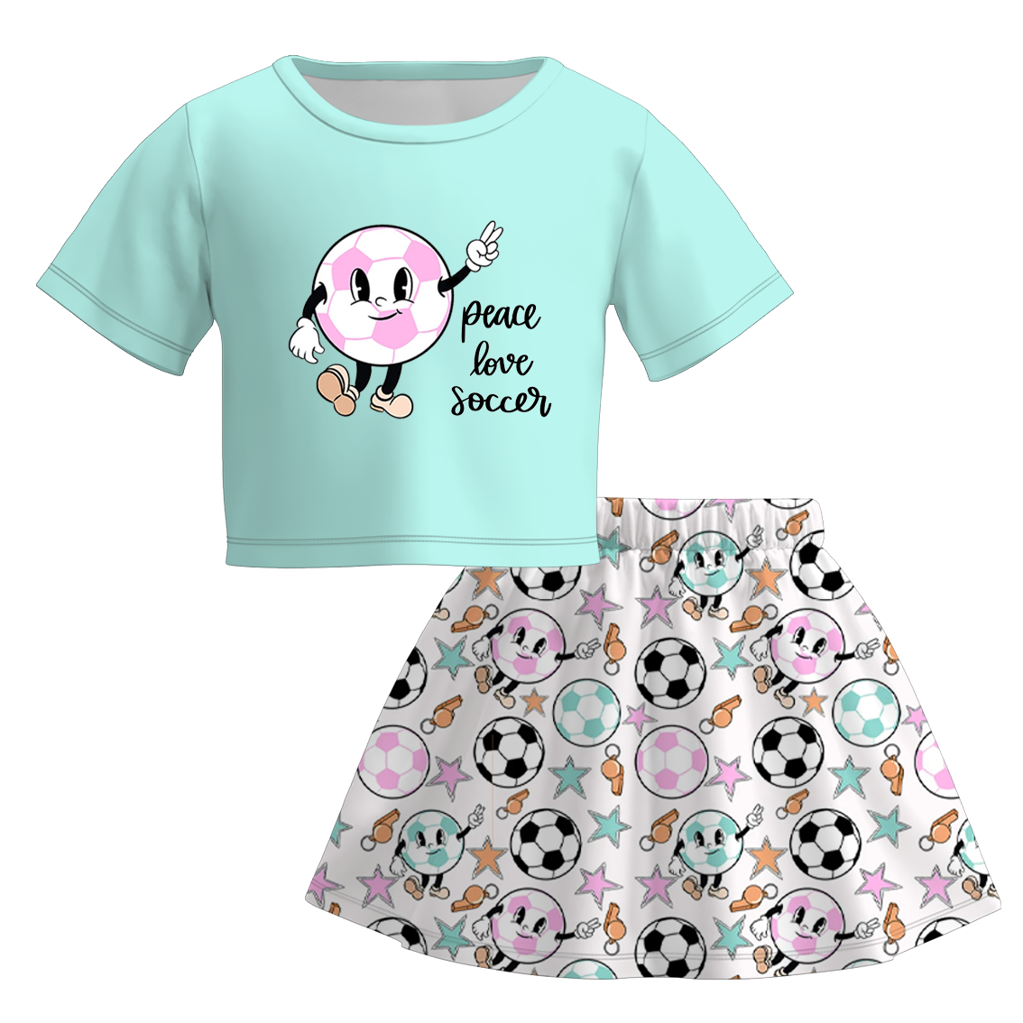 (Pre Order)Girls Spring and Summer Soccer Print Skirt Set