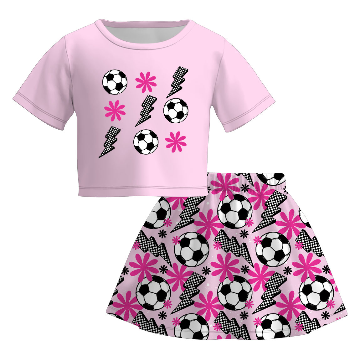 (Pre Order)Girls Spring and Summer Soccer Print Skirt Set