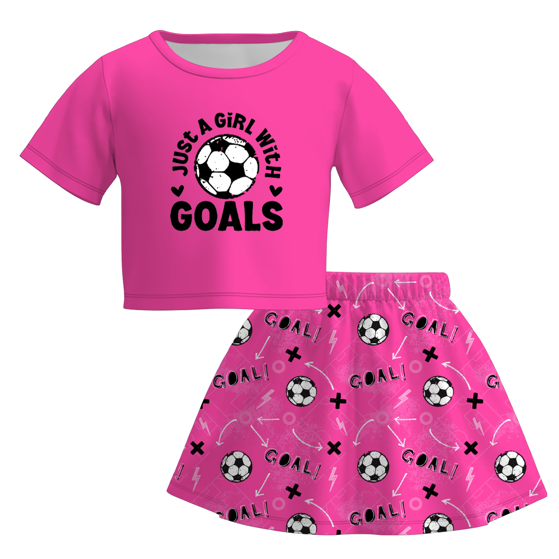 (Pre Order)Girls Spring and Summer Soccer Print Skirt Set