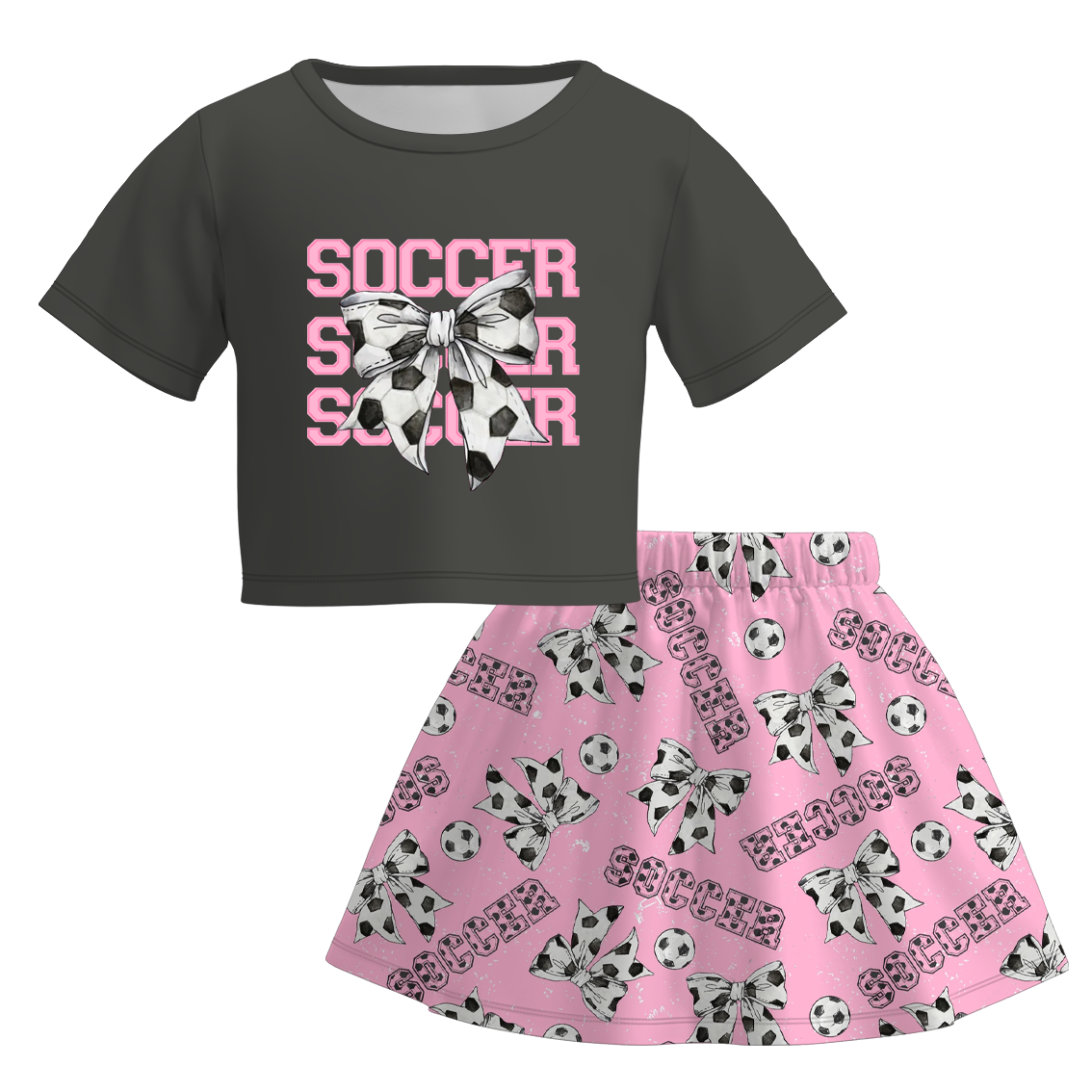 (Pre Order)Girls Spring and Summer Soccer Print Skirt Set