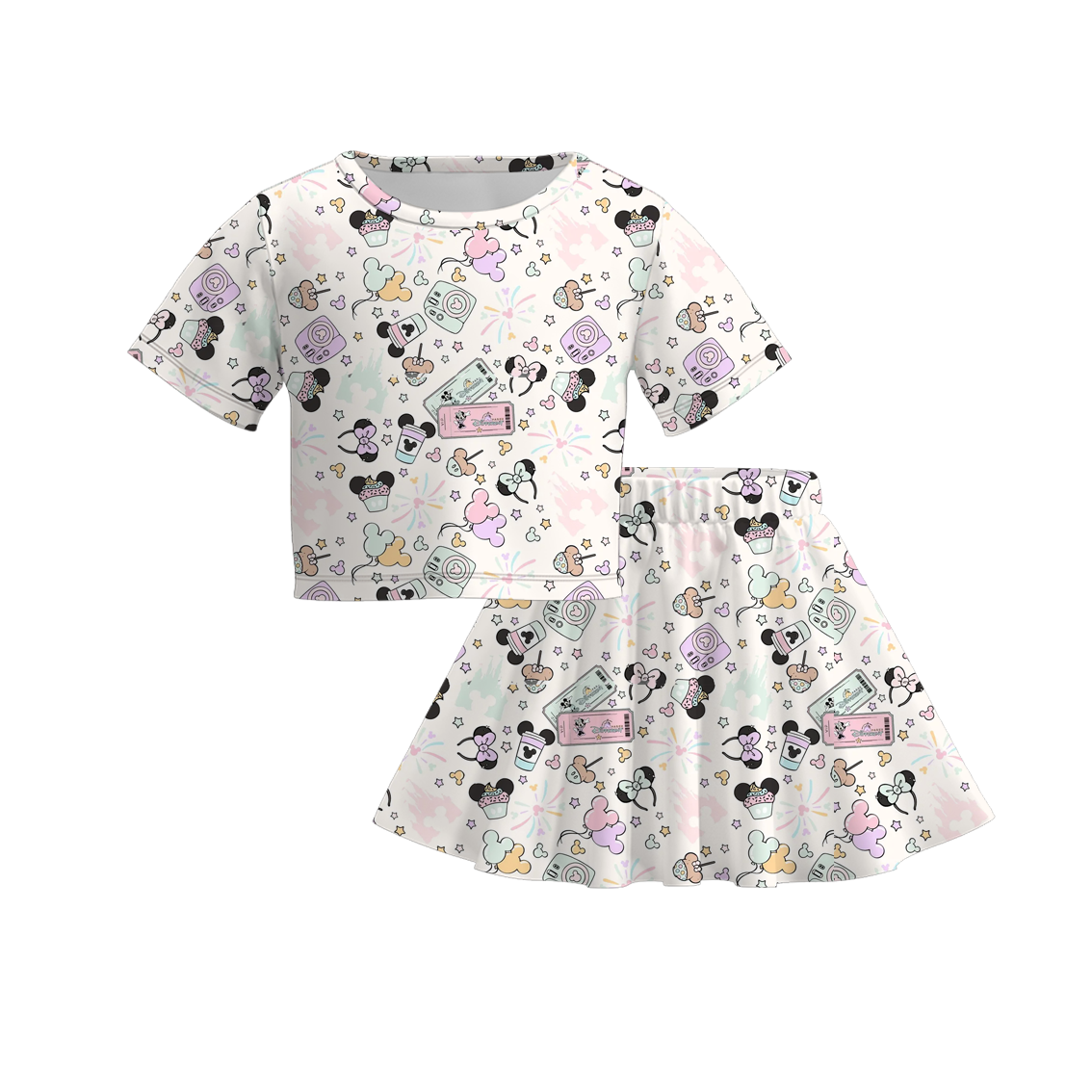 (Pre Order)Girls Spring and Summer Princess&Cartoon Print Skirt Set