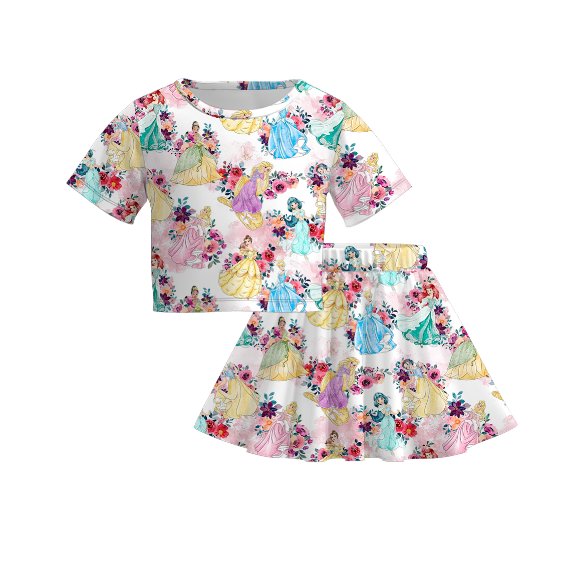 (Pre Order)Girls Spring and Summer Princess&Cartoon Print Skirt Set