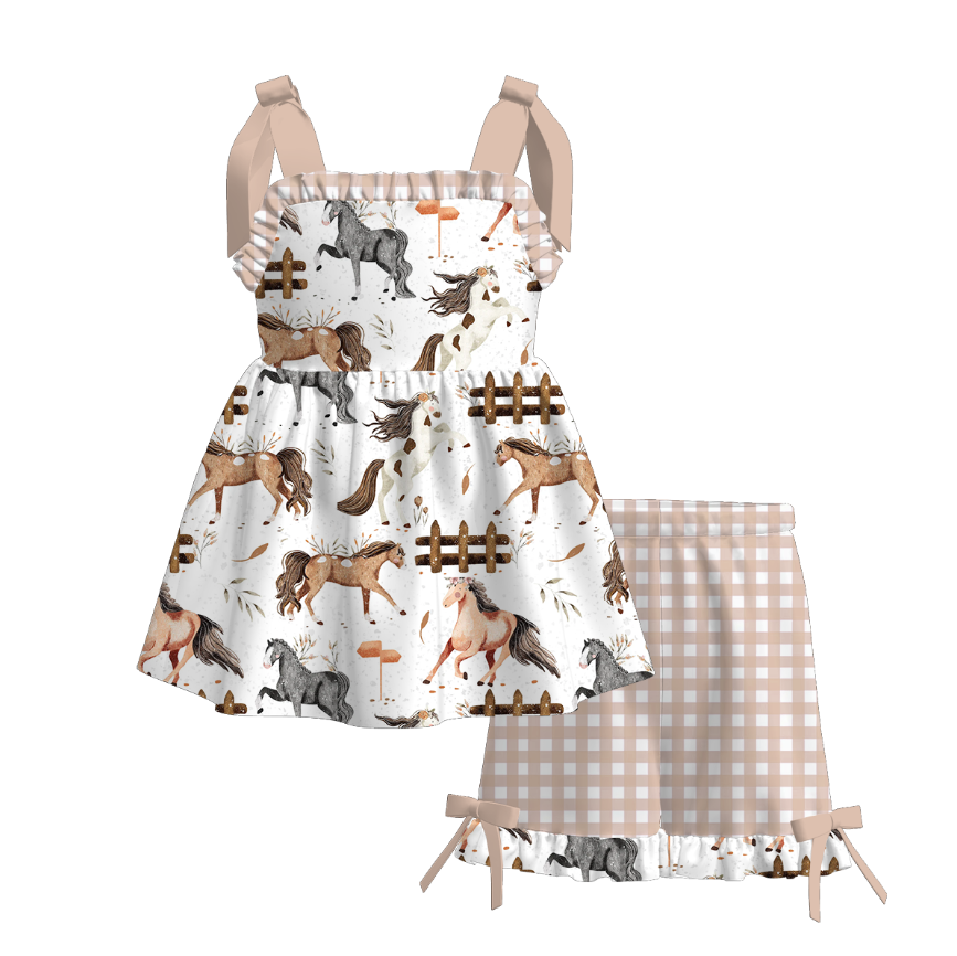 (Pre Order)Girls Spring and Summer Farm&Puppy Print Shorts Set