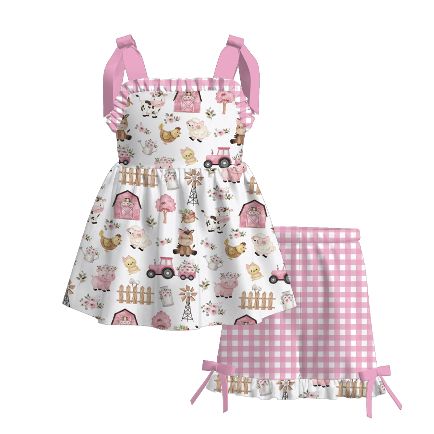 (Pre Order)Girls Spring and Summer Farm&Puppy Print Shorts Set
