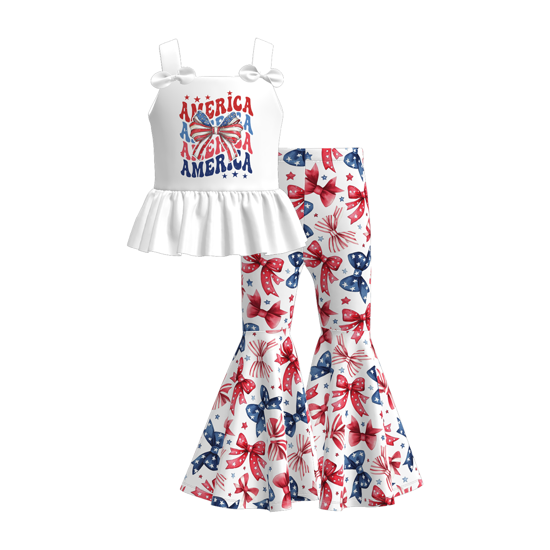 (Pre Order)Girls Patriotic Print Outfit Set