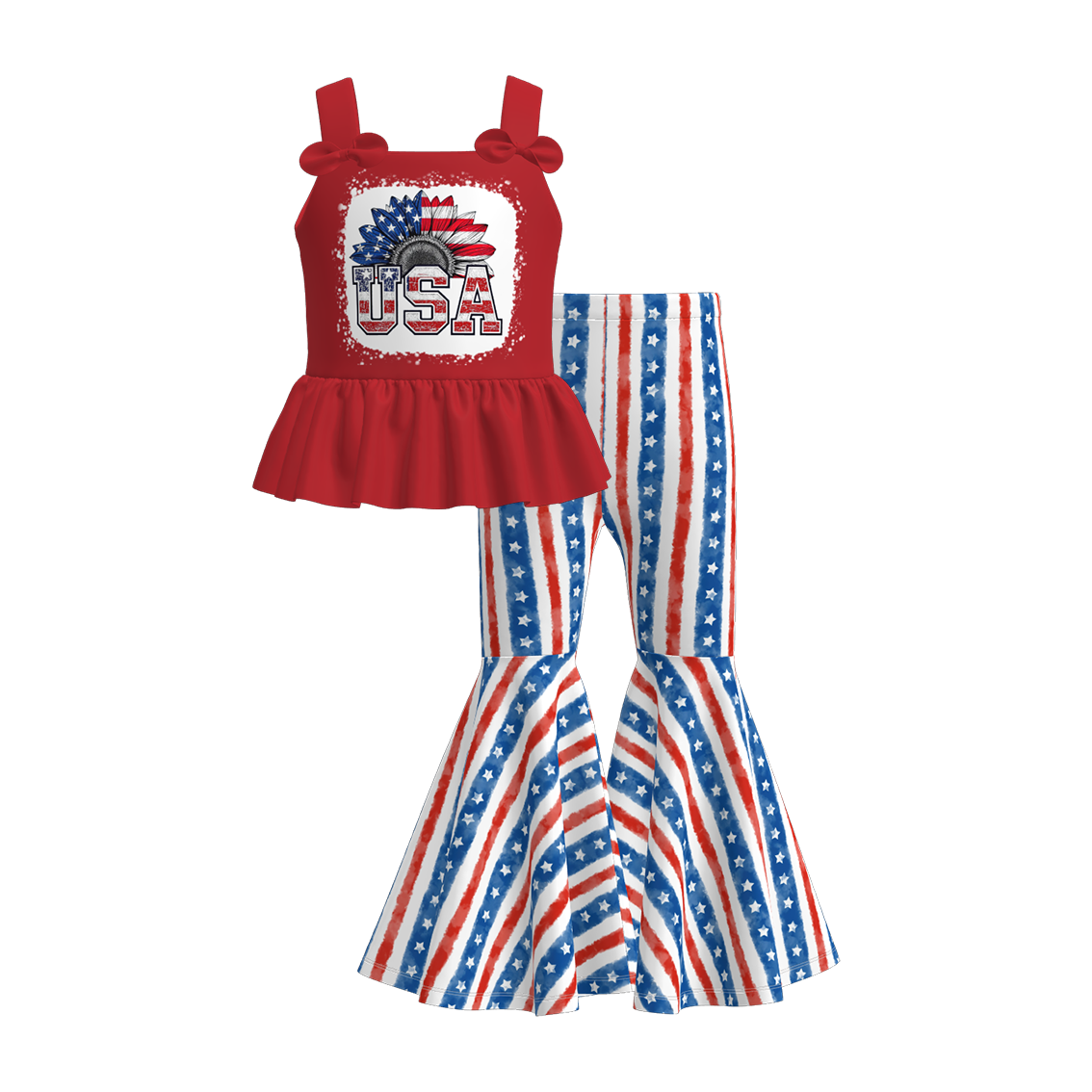 (Pre Order)Girls Patriotic Print Outfit Set