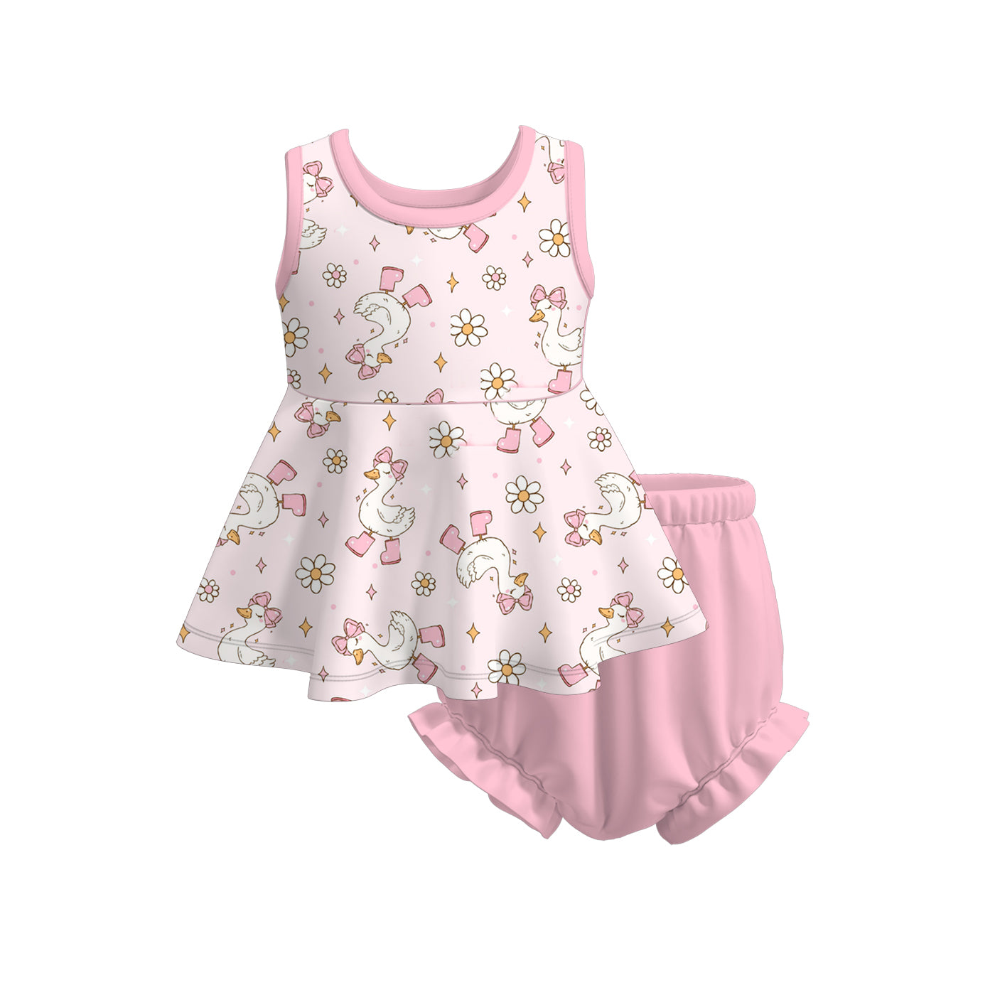 (Pre Order)Girls Spring and Summer Silly Goose Print Dress&Set