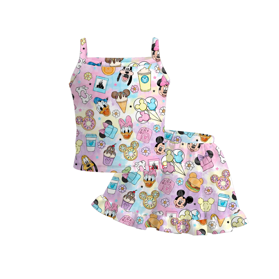 (Pre Order)Girls Summer Cute Cartoon Print Skirt Set