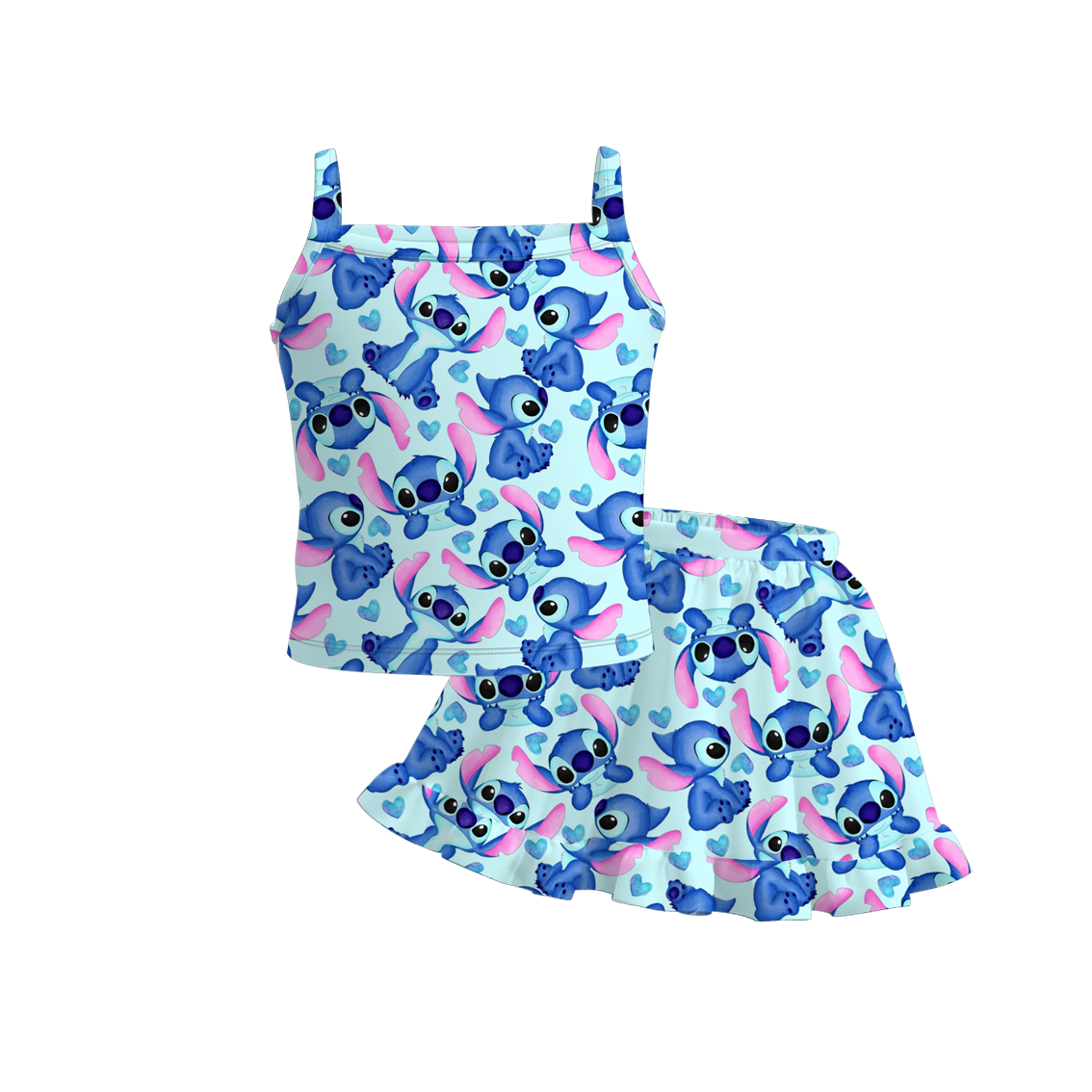 (Pre Order)Girls Summer Cute Cartoon Print Skirt Set