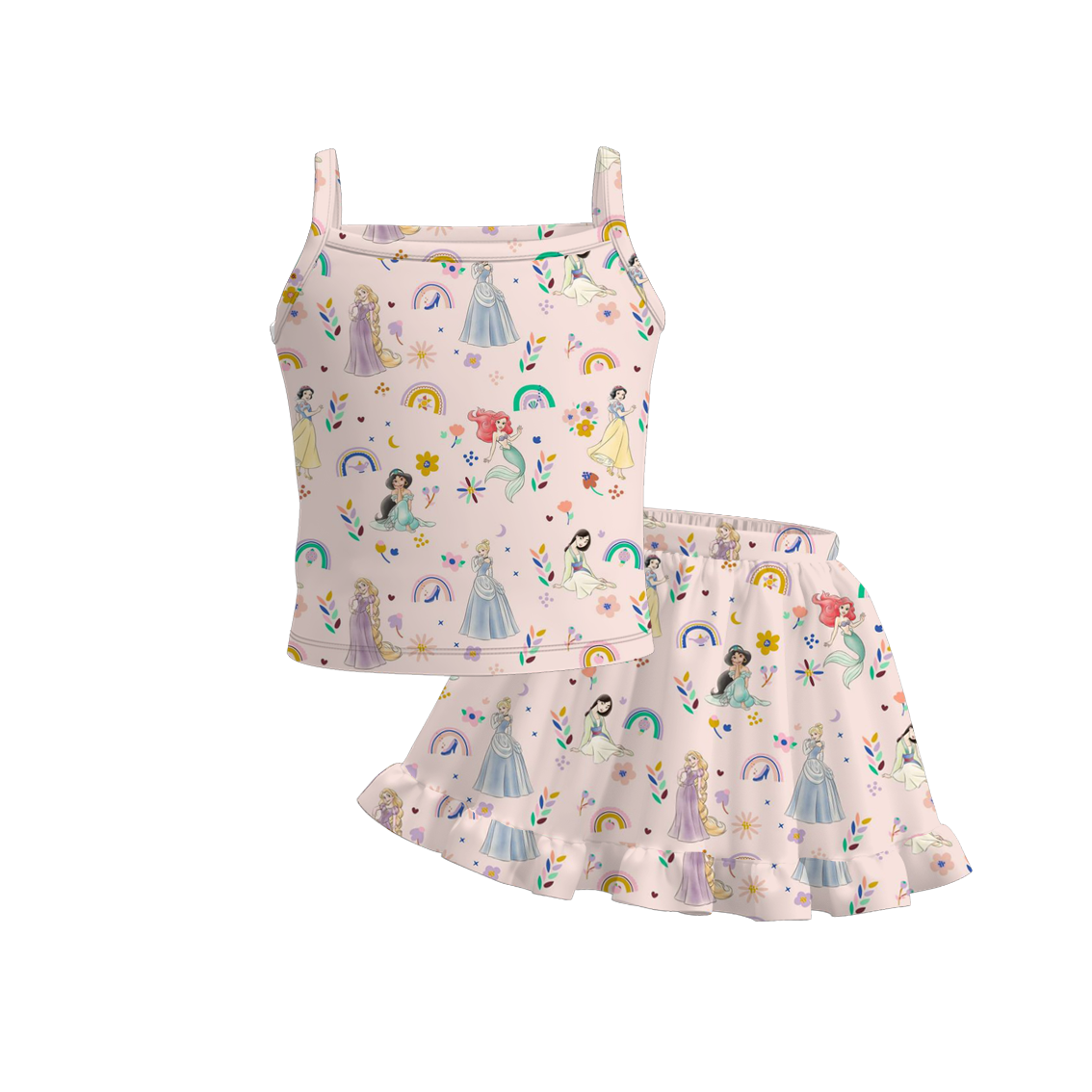(Pre Order)Girls Summer Cute Cartoon Print Skirt Set