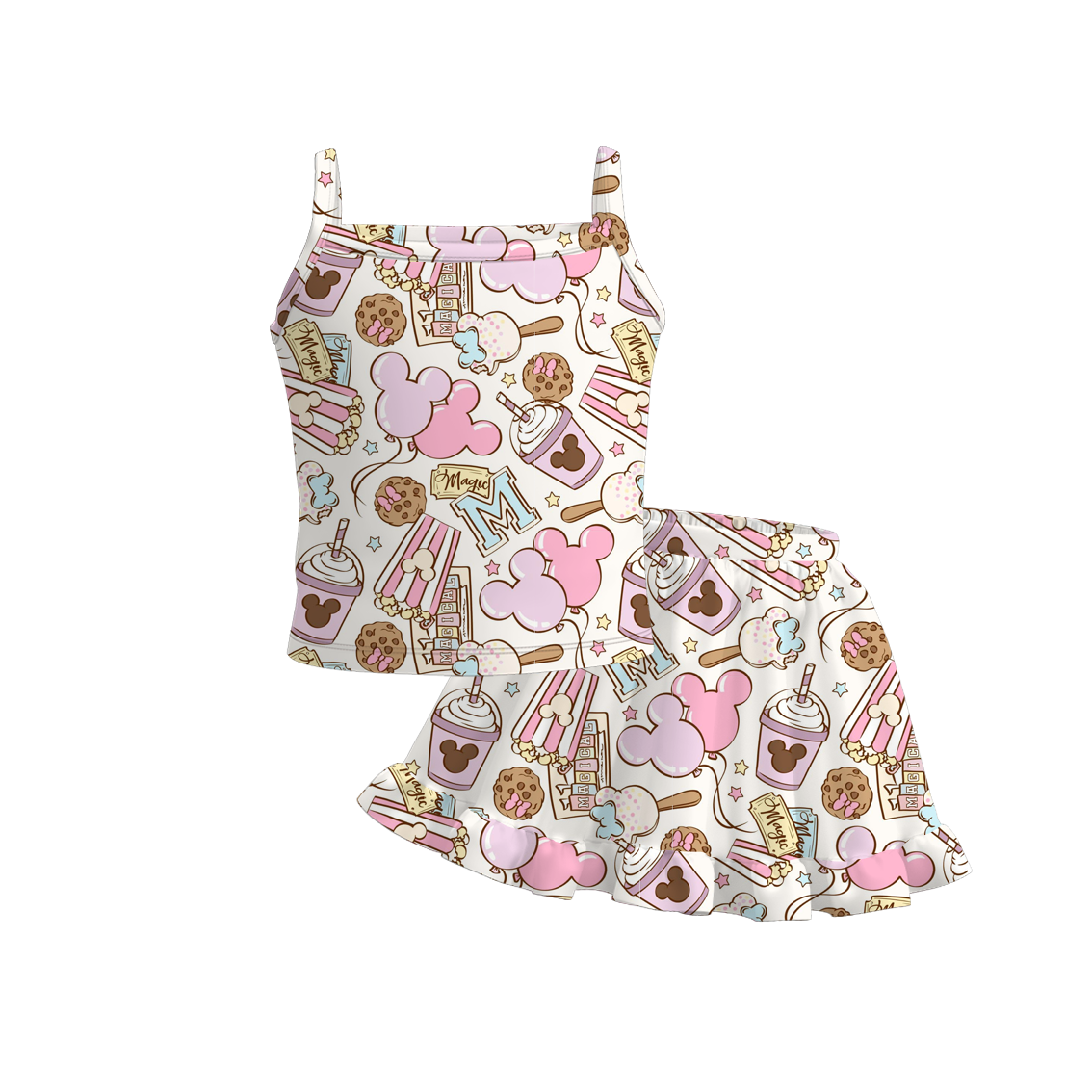 (Pre Order)Girls Summer Cute Cartoon Print Skirt Set